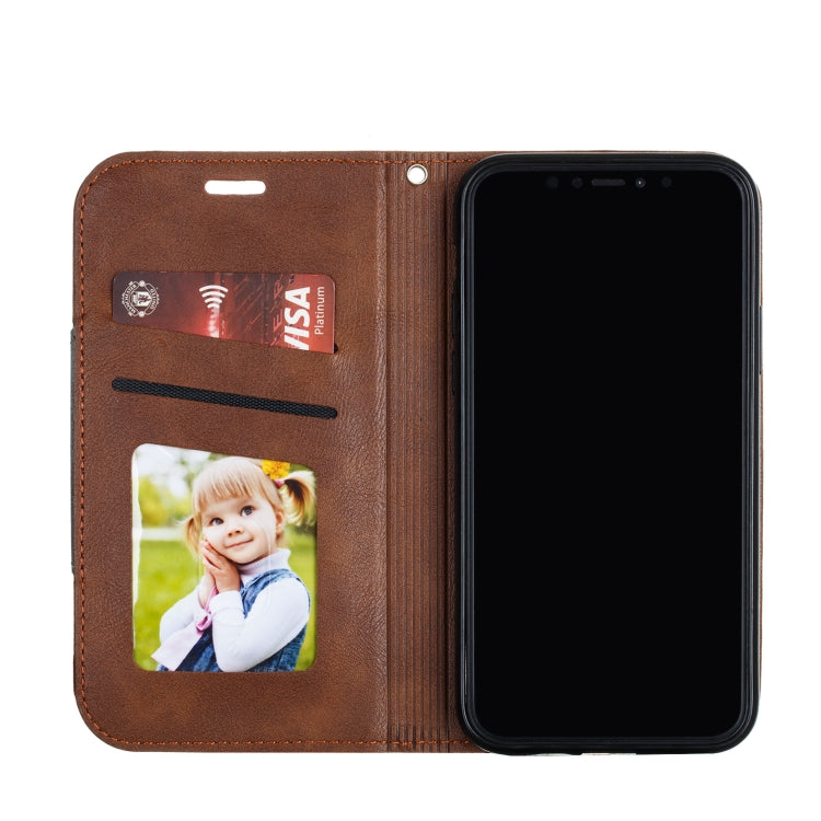 For iPhone 11 Splicing Color Magnetic Hem Horizontal Flip Leather Case with Holder & Card Slots