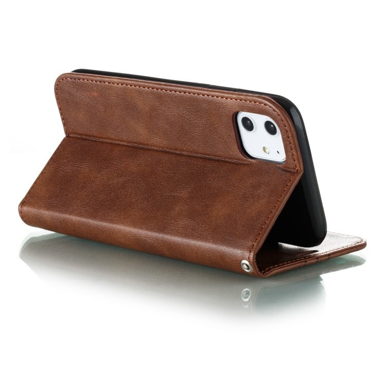 For iPhone 11 Splicing Color Magnetic Hem Horizontal Flip Leather Case with Holder & Card Slots
