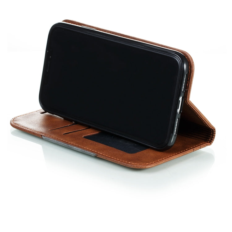 For iPhone 11 Splicing Color Magnetic Hem Horizontal Flip Leather Case with Holder & Card Slots