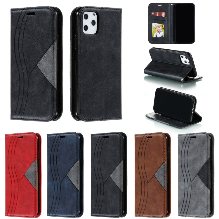 For iPhone 11 Pro Splicing Color Magnetic Hem Horizontal Flip Leather Case with Holder & Card Slots