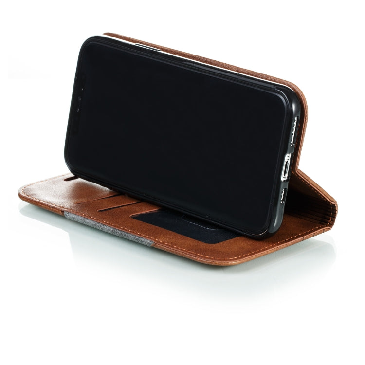 For iPhone 11 Pro Splicing Color Magnetic Hem Horizontal Flip Leather Case with Holder & Card Slots