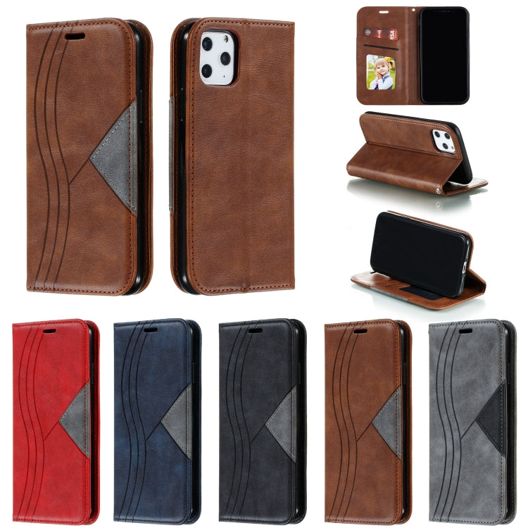 For iPhone 11 Pro Splicing Color Magnetic Hem Horizontal Flip Leather Case with Holder & Card Slots