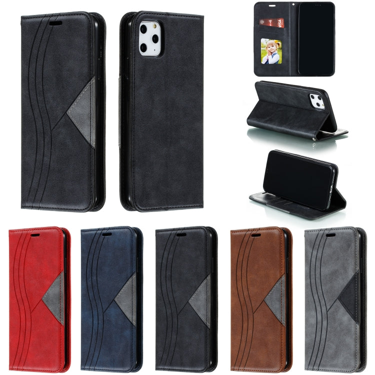 For iPhone 11 Pro Max Splicing Color Magnetic Hem Horizontal Flip Leather Case with Holder & Card Slots
