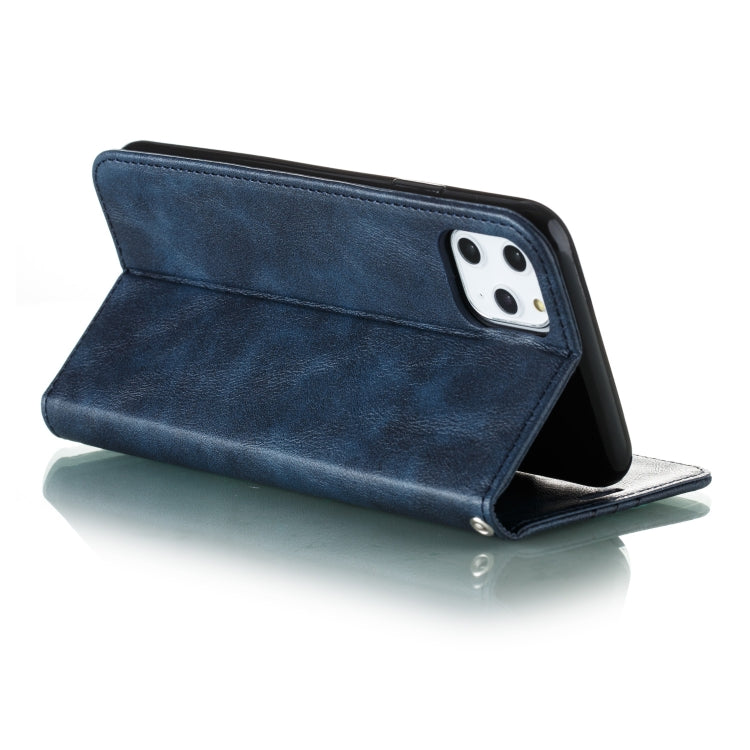 For iPhone 11 Pro Max Splicing Color Magnetic Hem Horizontal Flip Leather Case with Holder & Card Slots