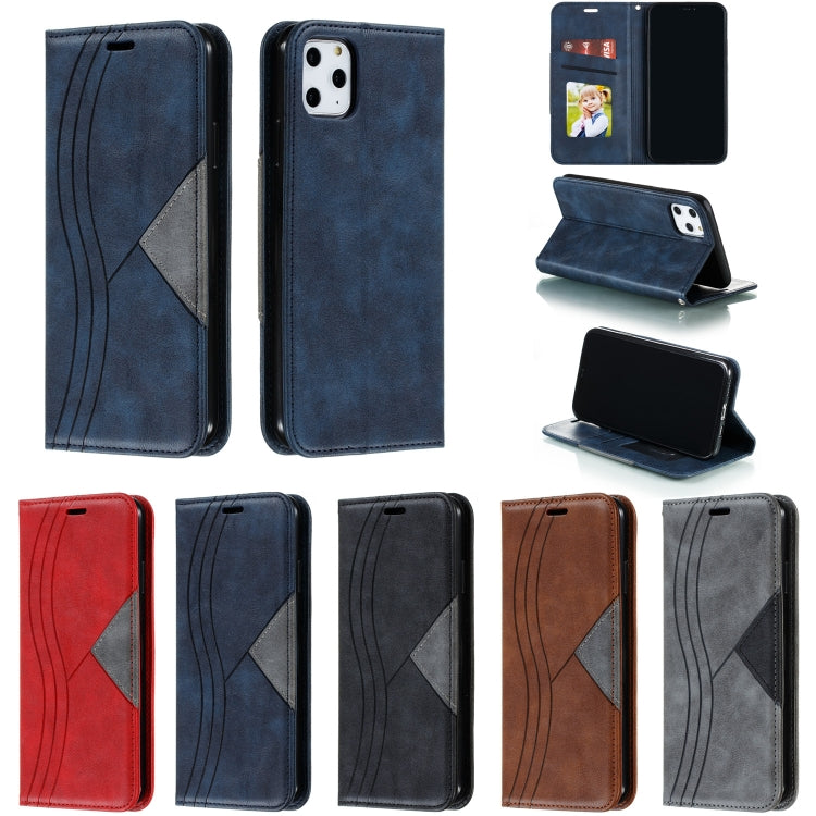 For iPhone 11 Pro Max Splicing Color Magnetic Hem Horizontal Flip Leather Case with Holder & Card Slots