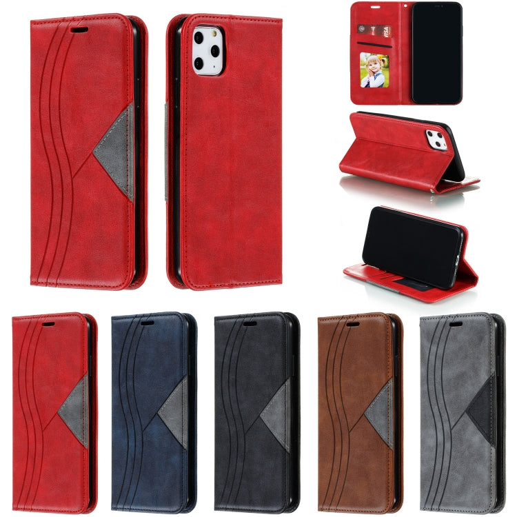 For iPhone 11 Pro Max Splicing Color Magnetic Hem Horizontal Flip Leather Case with Holder & Card Slots