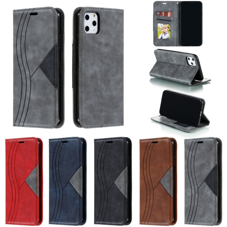 For iPhone 11 Pro Max Splicing Color Magnetic Hem Horizontal Flip Leather Case with Holder & Card Slots