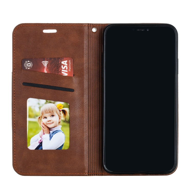 For iPhone 11 Pro Max Splicing Color Magnetic Hem Horizontal Flip Leather Case with Holder & Card Slots
