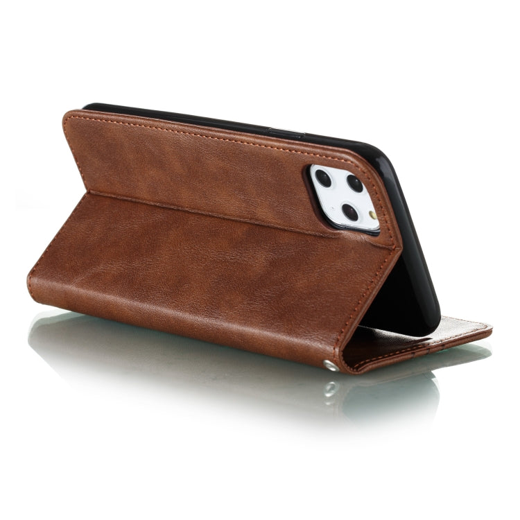 For iPhone 11 Pro Max Splicing Color Magnetic Hem Horizontal Flip Leather Case with Holder & Card Slots