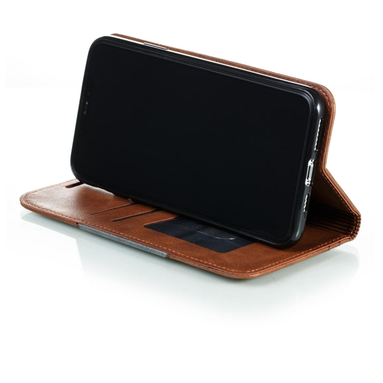 For iPhone 11 Pro Max Splicing Color Magnetic Hem Horizontal Flip Leather Case with Holder & Card Slots