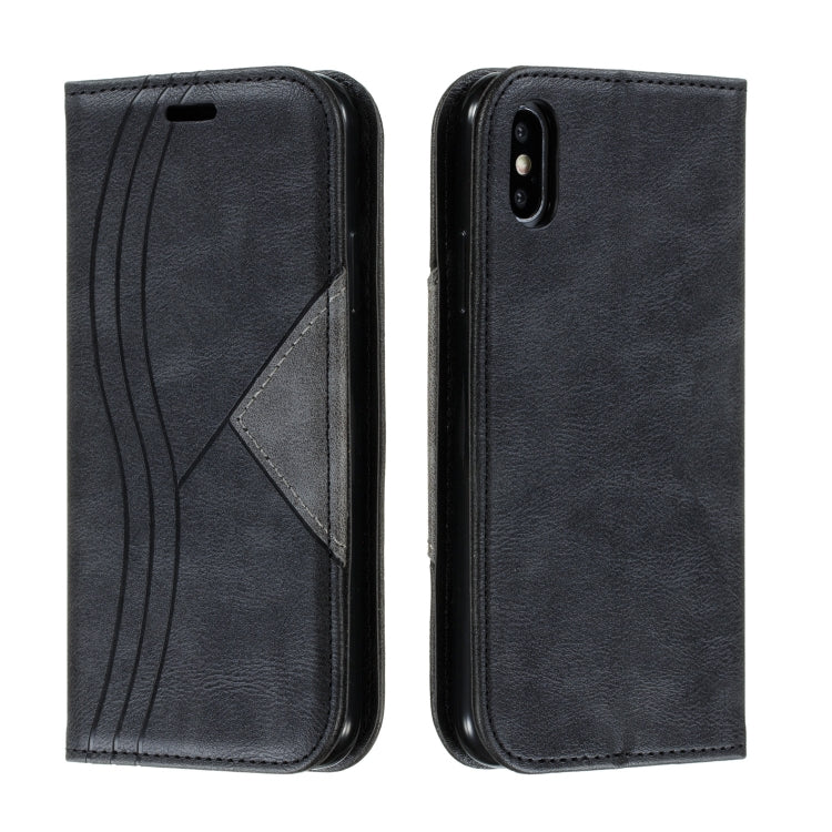 For iPhone X / XS Splicing Color Magnetic Hem Horizontal Flip Leather Case with Holder & Card Slots