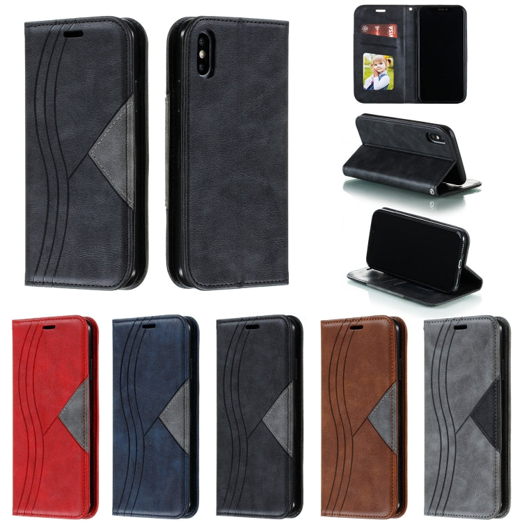 For iPhone X / XS Splicing Color Magnetic Hem Horizontal Flip Leather Case with Holder & Card Slots