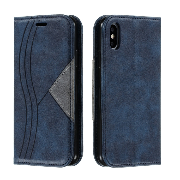 For iPhone X / XS Splicing Color Magnetic Hem Horizontal Flip Leather Case with Holder & Card Slots