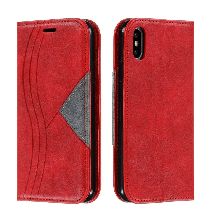 For iPhone X / XS Splicing Color Magnetic Hem Horizontal Flip Leather Case with Holder & Card Slots