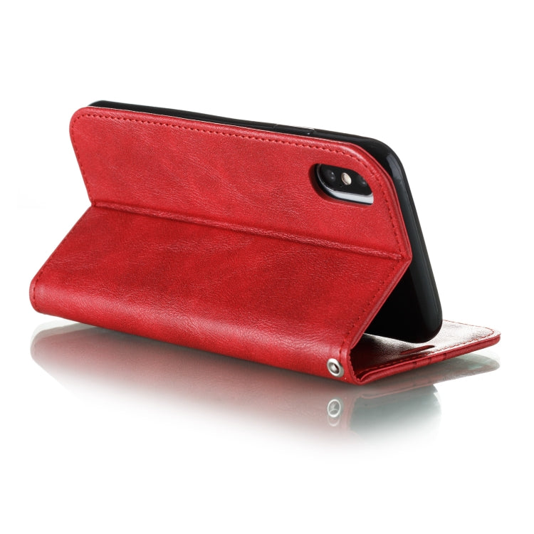 For iPhone X / XS Splicing Color Magnetic Hem Horizontal Flip Leather Case with Holder & Card Slots
