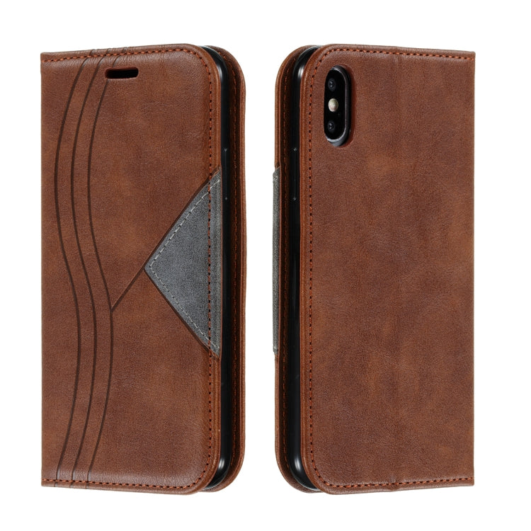 For iPhone X / XS Splicing Color Magnetic Hem Horizontal Flip Leather Case with Holder & Card Slots