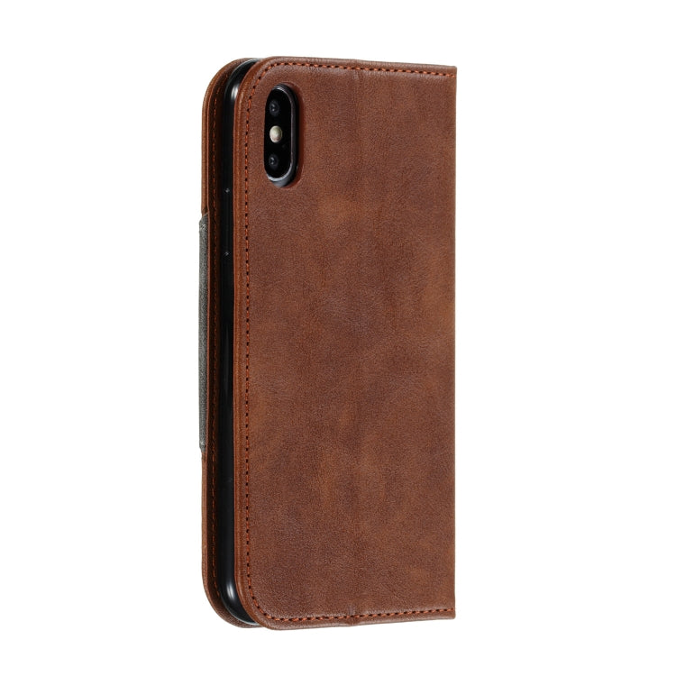 For iPhone X / XS Splicing Color Magnetic Hem Horizontal Flip Leather Case with Holder & Card Slots