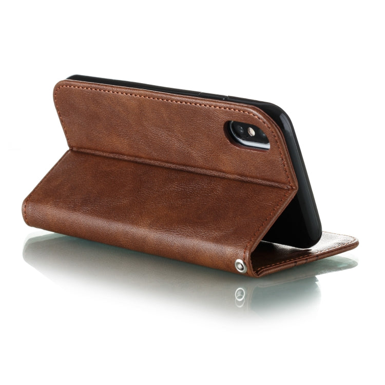 For iPhone X / XS Splicing Color Magnetic Hem Horizontal Flip Leather Case with Holder & Card Slots