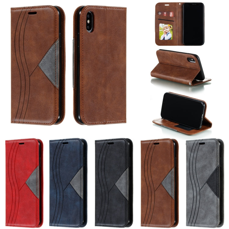 For iPhone X / XS Splicing Color Magnetic Hem Horizontal Flip Leather Case with Holder & Card Slots