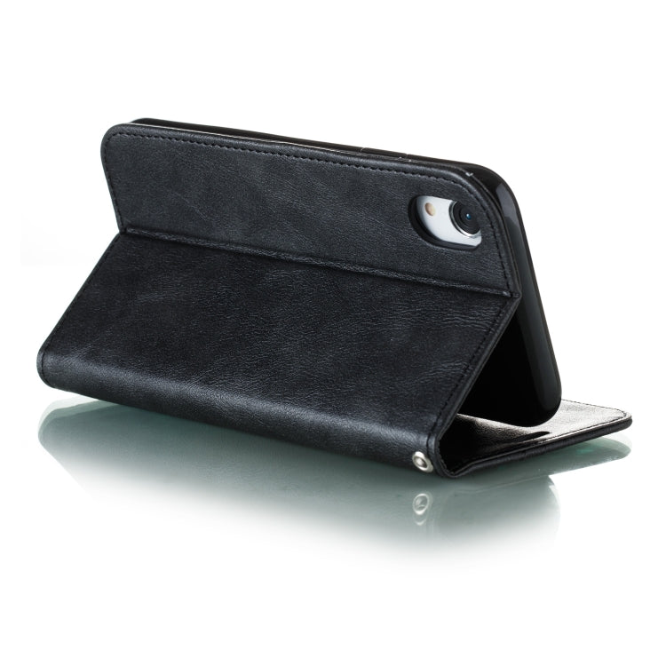 For iPhone XR Splicing Color Magnetic Hem Horizontal Flip Leather Case with Holder & Card Slots