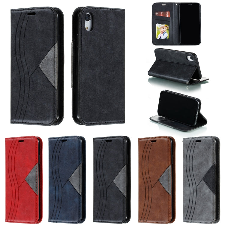 For iPhone XR Splicing Color Magnetic Hem Horizontal Flip Leather Case with Holder & Card Slots