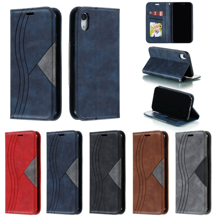 For iPhone XR Splicing Color Magnetic Hem Horizontal Flip Leather Case with Holder & Card Slots