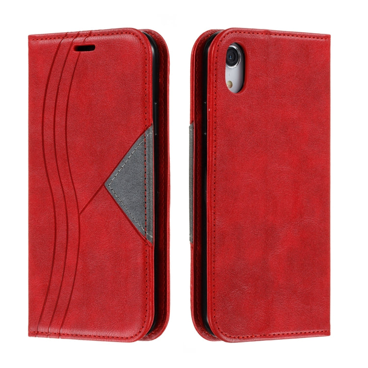 For iPhone XR Splicing Color Magnetic Hem Horizontal Flip Leather Case with Holder & Card Slots