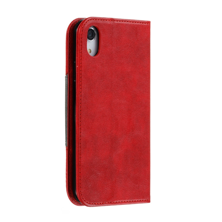 For iPhone XR Splicing Color Magnetic Hem Horizontal Flip Leather Case with Holder & Card Slots