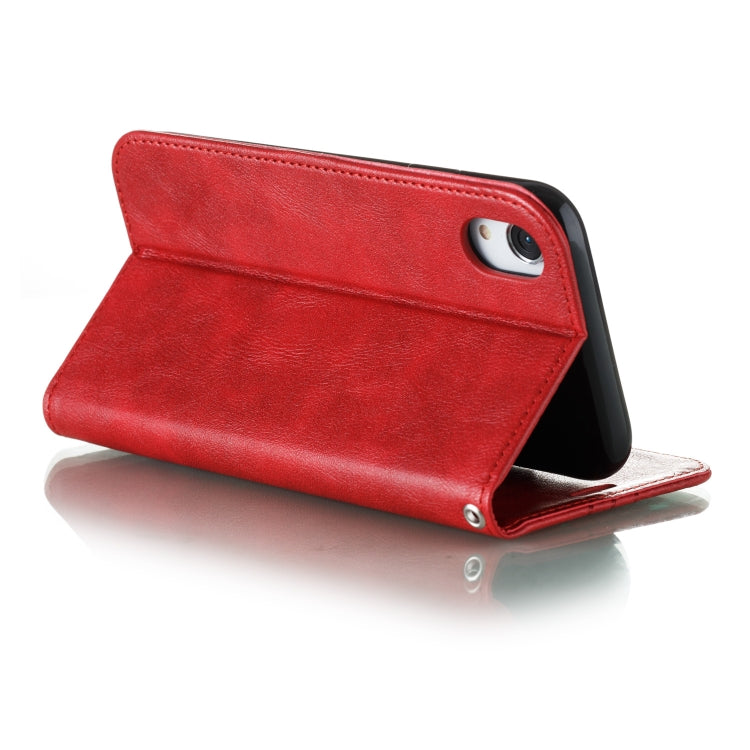 For iPhone XR Splicing Color Magnetic Hem Horizontal Flip Leather Case with Holder & Card Slots