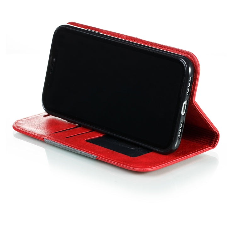 For iPhone XR Splicing Color Magnetic Hem Horizontal Flip Leather Case with Holder & Card Slots