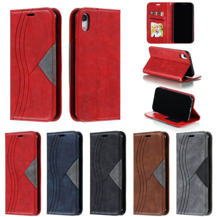 For iPhone XR Splicing Color Magnetic Hem Horizontal Flip Leather Case with Holder & Card Slots
