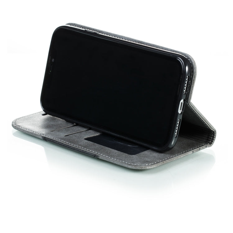 For iPhone XR Splicing Color Magnetic Hem Horizontal Flip Leather Case with Holder & Card Slots