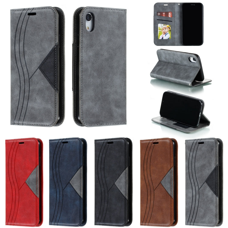 For iPhone XR Splicing Color Magnetic Hem Horizontal Flip Leather Case with Holder & Card Slots