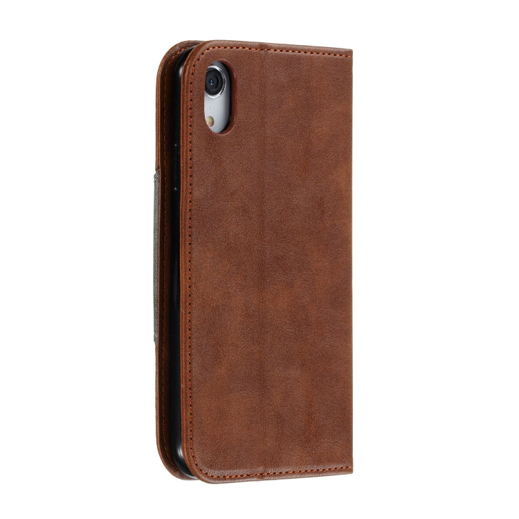 For iPhone XR Splicing Color Magnetic Hem Horizontal Flip Leather Case with Holder & Card Slots