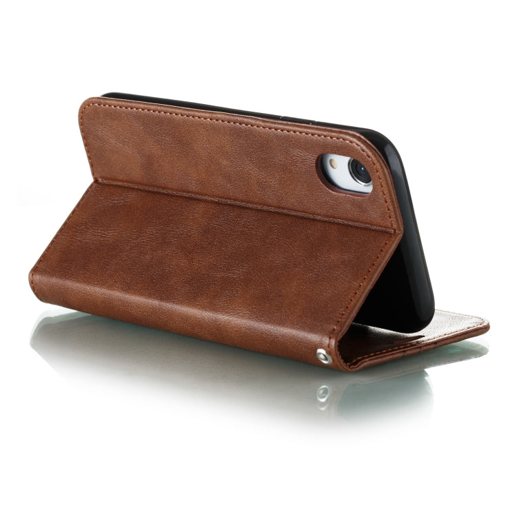 For iPhone XR Splicing Color Magnetic Hem Horizontal Flip Leather Case with Holder & Card Slots