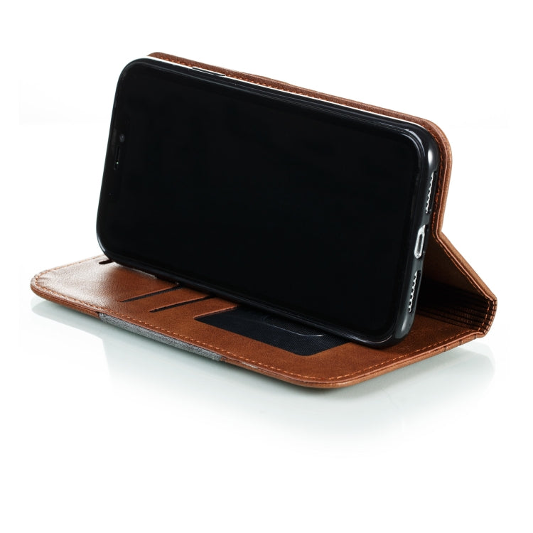 For iPhone XR Splicing Color Magnetic Hem Horizontal Flip Leather Case with Holder & Card Slots