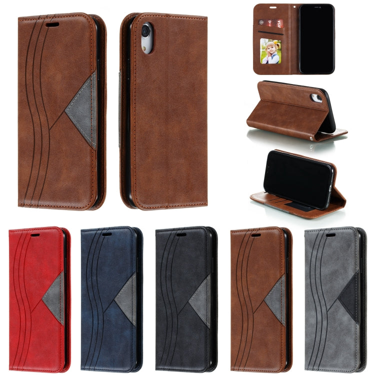 For iPhone XR Splicing Color Magnetic Hem Horizontal Flip Leather Case with Holder & Card Slots