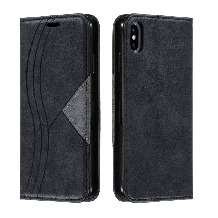 For iPhone XS Max Splicing Color Magnetic Hem Horizontal Flip Leather Case with Holder & Card Slots