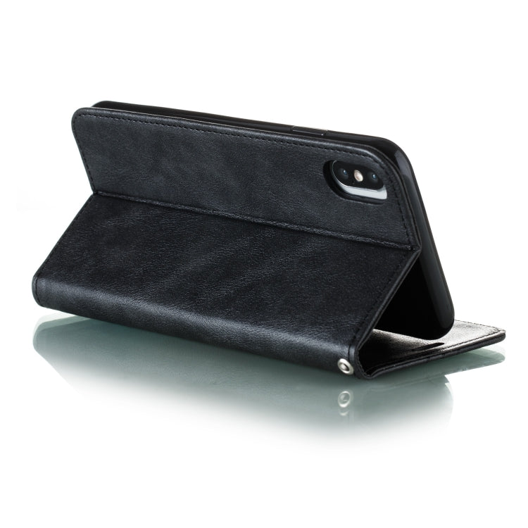 For iPhone XS Max Splicing Color Magnetic Hem Horizontal Flip Leather Case with Holder & Card Slots