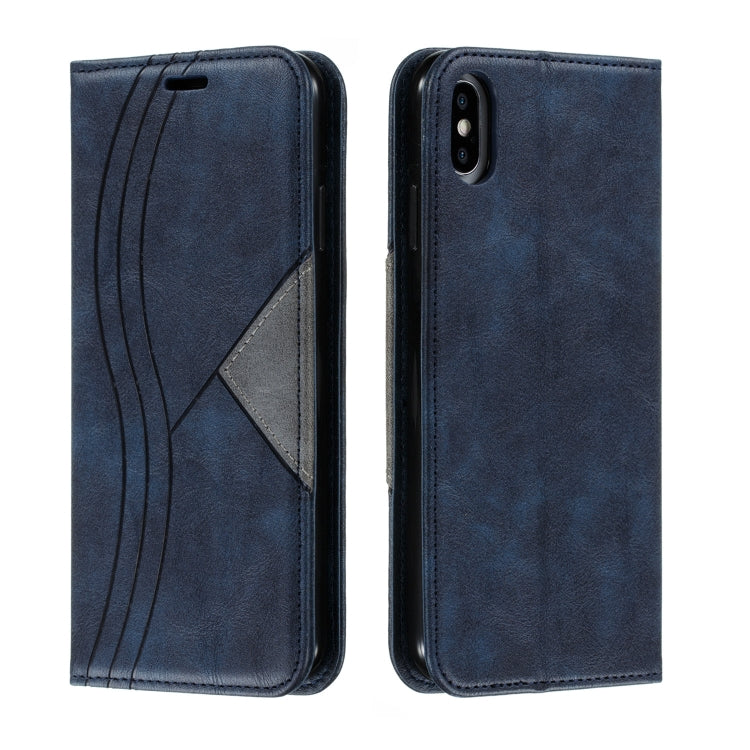 For iPhone XS Max Splicing Color Magnetic Hem Horizontal Flip Leather Case with Holder & Card Slots