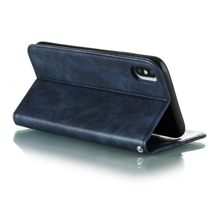 For iPhone XS Max Splicing Color Magnetic Hem Horizontal Flip Leather Case with Holder & Card Slots