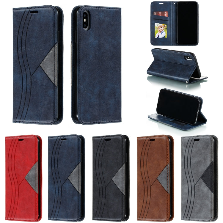 For iPhone XS Max Splicing Color Magnetic Hem Horizontal Flip Leather Case with Holder & Card Slots
