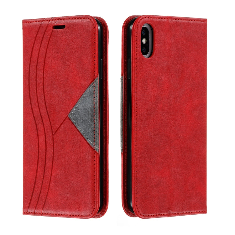 For iPhone XS Max Splicing Color Magnetic Hem Horizontal Flip Leather Case with Holder & Card Slots