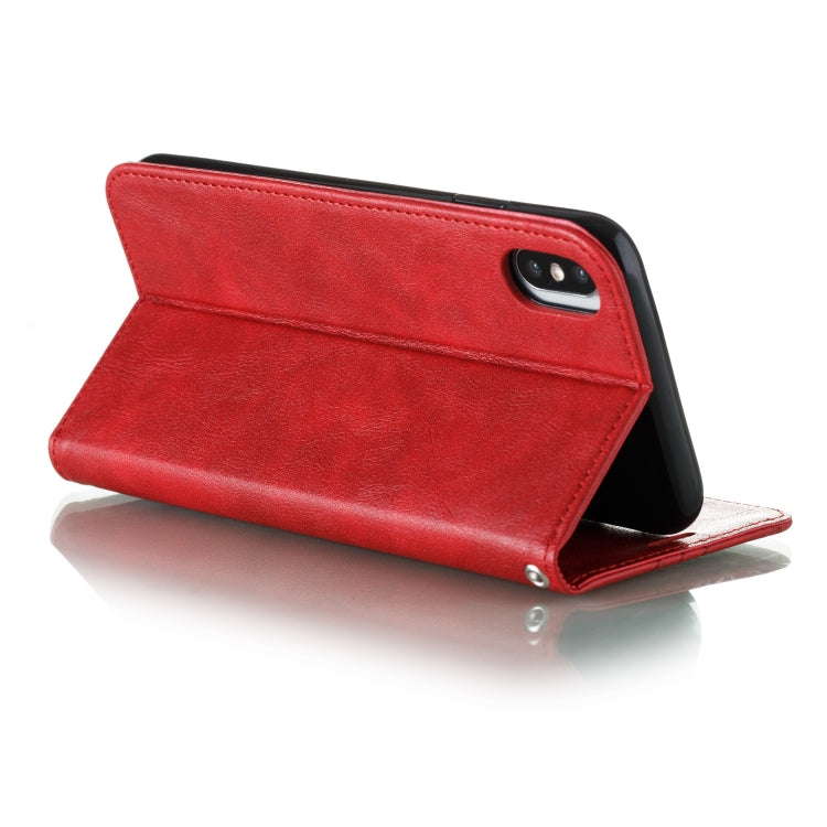 For iPhone XS Max Splicing Color Magnetic Hem Horizontal Flip Leather Case with Holder & Card Slots