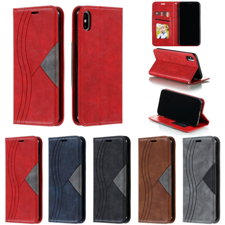 For iPhone XS Max Splicing Color Magnetic Hem Horizontal Flip Leather Case with Holder & Card Slots
