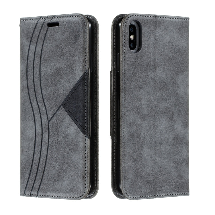 For iPhone XS Max Splicing Color Magnetic Hem Horizontal Flip Leather Case with Holder & Card Slots
