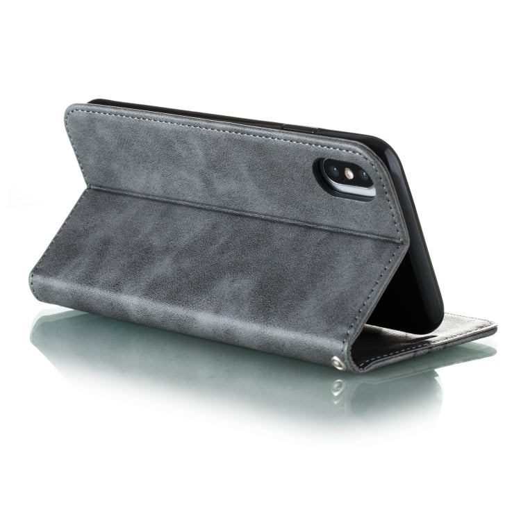 For iPhone XS Max Splicing Color Magnetic Hem Horizontal Flip Leather Case with Holder & Card Slots