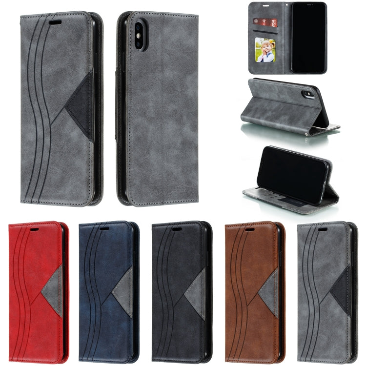 For iPhone XS Max Splicing Color Magnetic Hem Horizontal Flip Leather Case with Holder & Card Slots