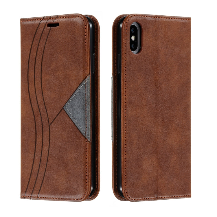 For iPhone XS Max Splicing Color Magnetic Hem Horizontal Flip Leather Case with Holder & Card Slots