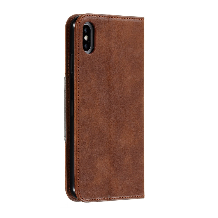 For iPhone XS Max Splicing Color Magnetic Hem Horizontal Flip Leather Case with Holder & Card Slots